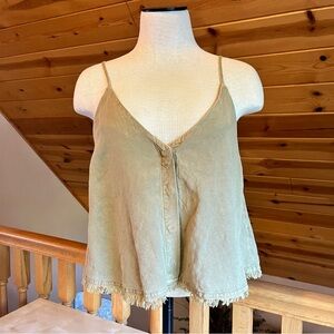 Young Fabulous & Broke YFB Cropped Strappy Tank Top Army Green Raw Hem Size S